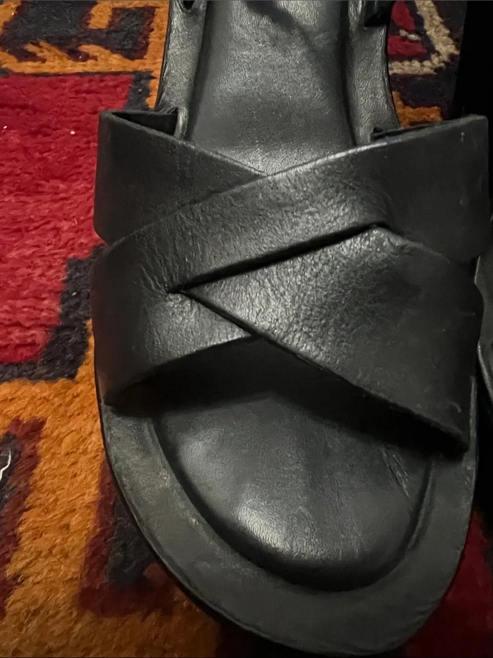 Kork-Ease Black Leather Wedge Slingback Sandals